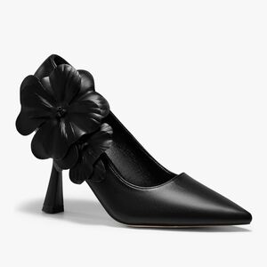 New‎ Women's Elegant Black Pointed-Toe Heels With Flowers, Size 9